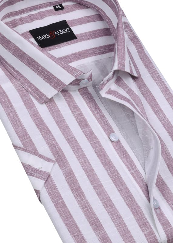 Image of MARK & ALBERT Men's Half Sleeve Cotton Linen Striped Shirt