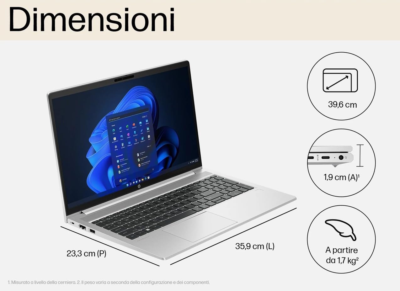 HP Probook 450 G10 Notebook portatile Silver, RAM 24GB, SSD 1TB, Display FullHD 15.6", Cpu Intel i5-1334U 10 Core da 4,6 GHz, fingerprint, Win11 Pro, Office Pro 2021