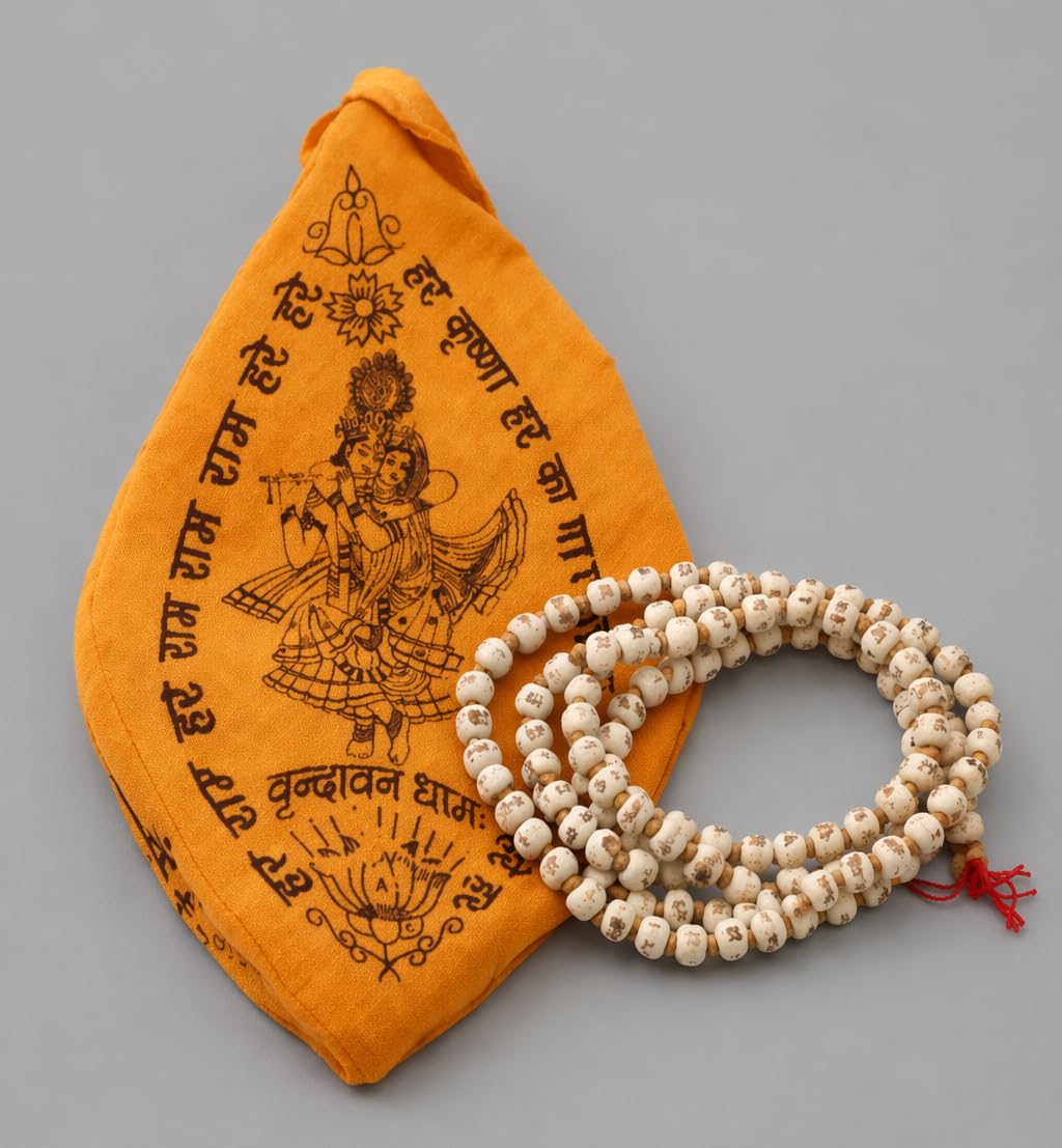Original Tulsi Japa Mala (108+1 Beads) for Meditation & Mantra Chanting | Pure Tulsi Wood Prayer Mala with Radha Krishna Print Gomukhi Bag | Spiritual Pooja, Yoga & Daily Jap Mala-image-23