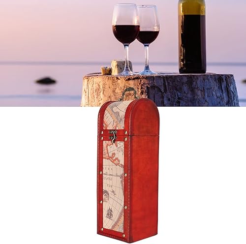 Miniatura 2 de WERTSW Caja de vino antigua, caja de regalo de vino retro decorativa con estampado de flores, caja de vino de madera con tapa y asa, estuche de