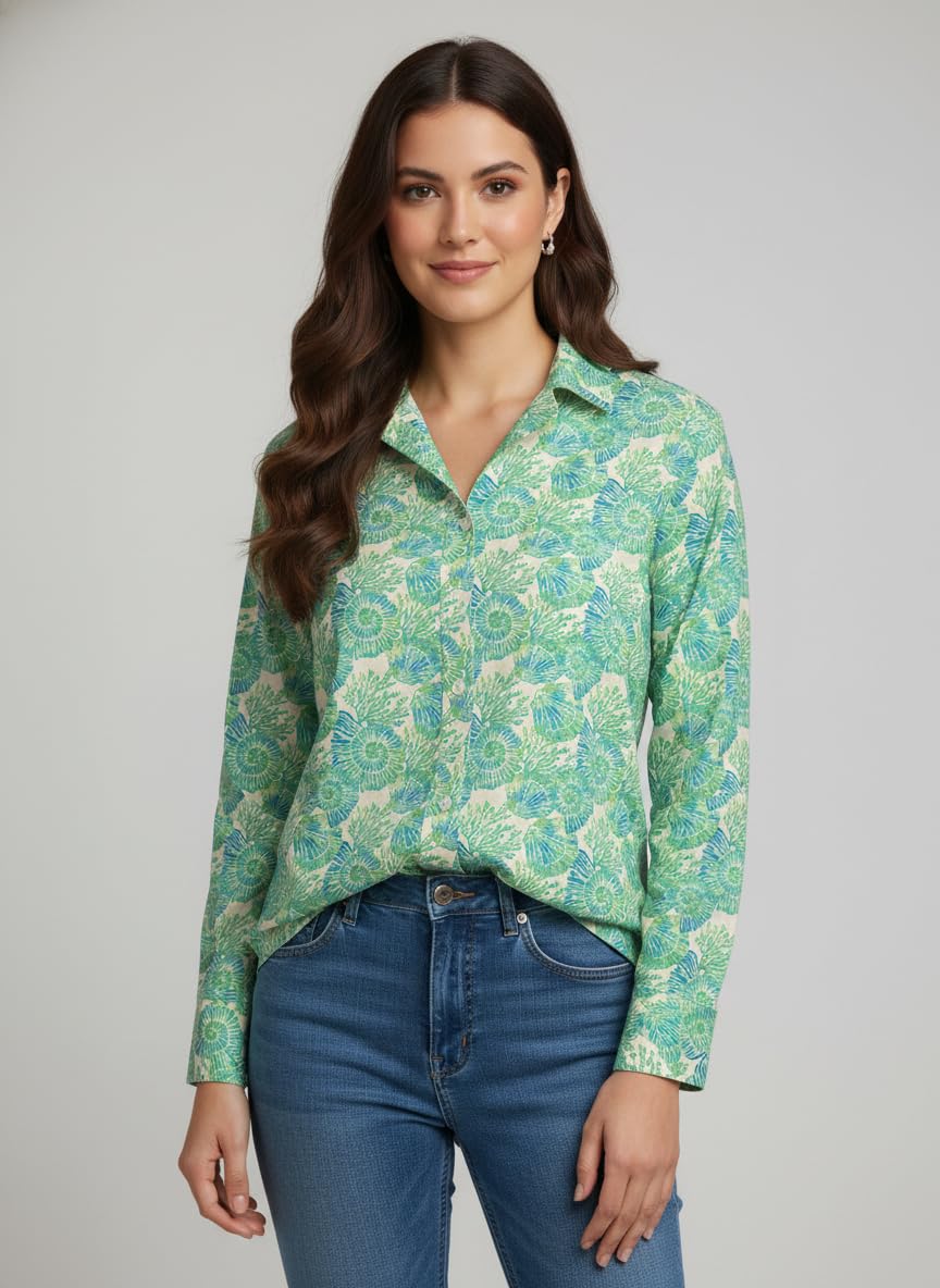 ANNI Designer Bedrucktes Damenhemd aus Baumwollmischgewebe, langärmelig, normale Passform, Hemdkragen, legere Bürokleidung, elegante Western-Kleidung für den Alltag, Hochzeit, Party