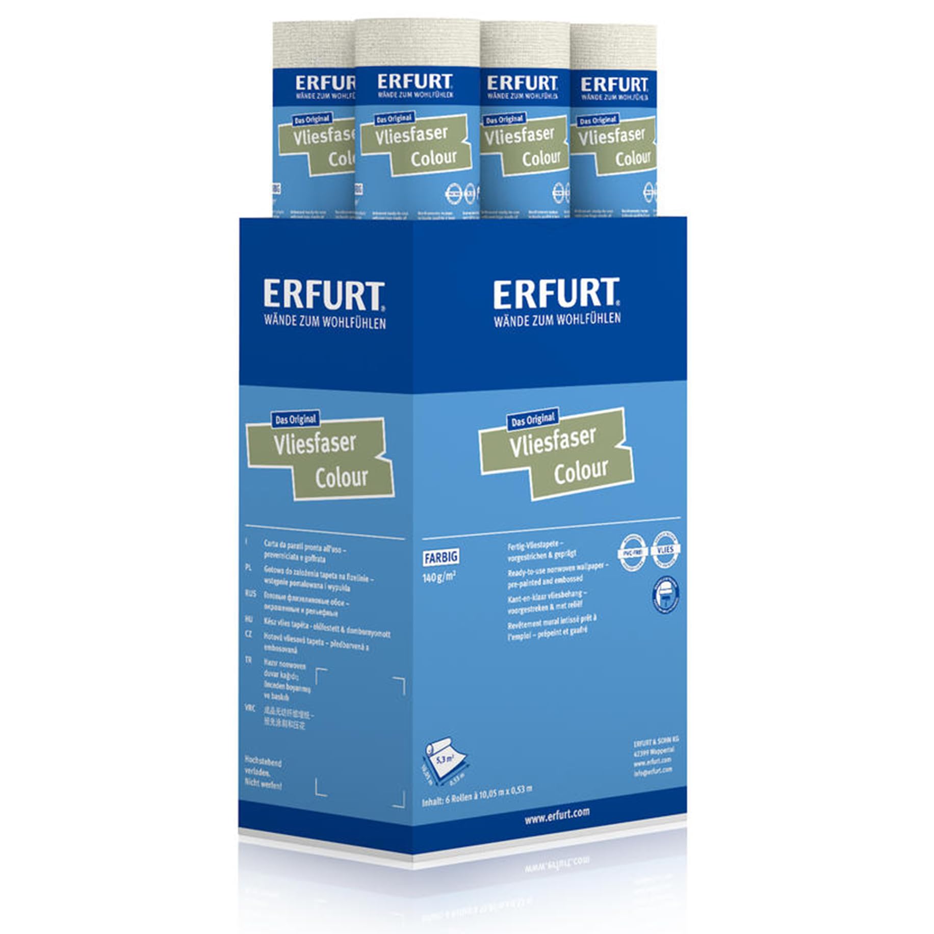 Erfurt Vliesfaser Colour 302-3 beige bedruckte Vliestapete mit Struktur modern 6 Rollen 10,05 x 0,53m