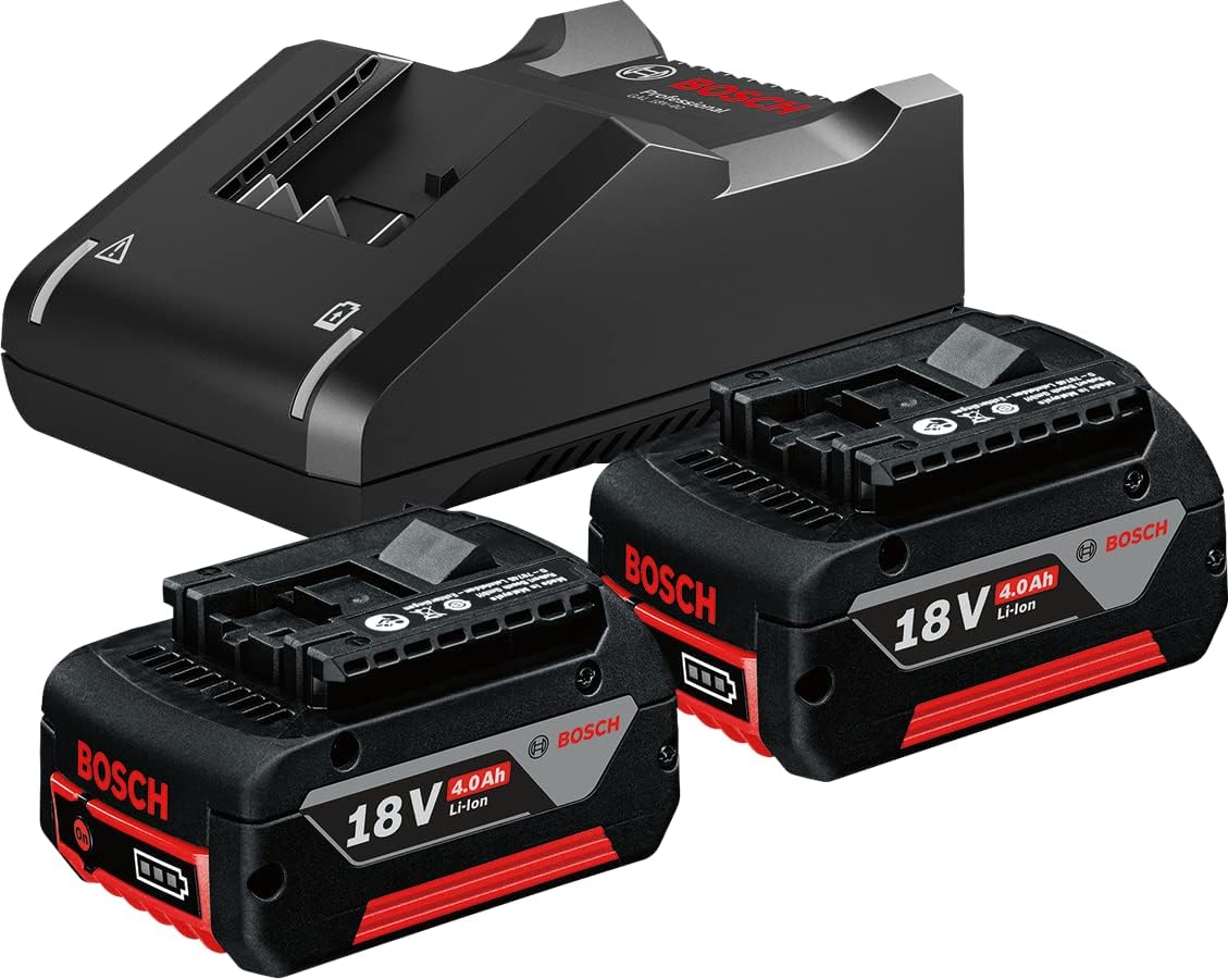 2 x GBA 18V 4.0Ah + GAL 18V-40 Professional Starter Set, Compact Battery & Fast Charger for All BOSCH 18V Tools, Lithium-Ion, Wall Mountable, 6 Months Warranty