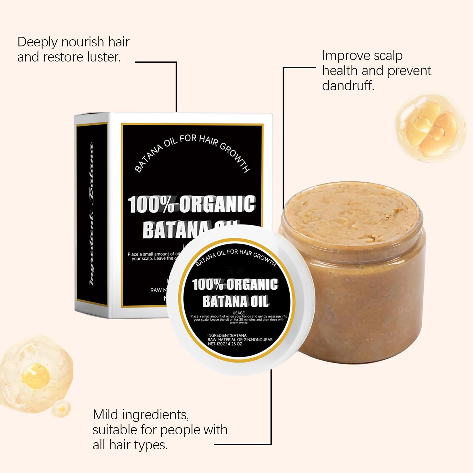 Raw Batana Hair Growth Oil, 100% Organic Batana Oil for Hair Growth, Strengthens Hair Thickness - Image 4