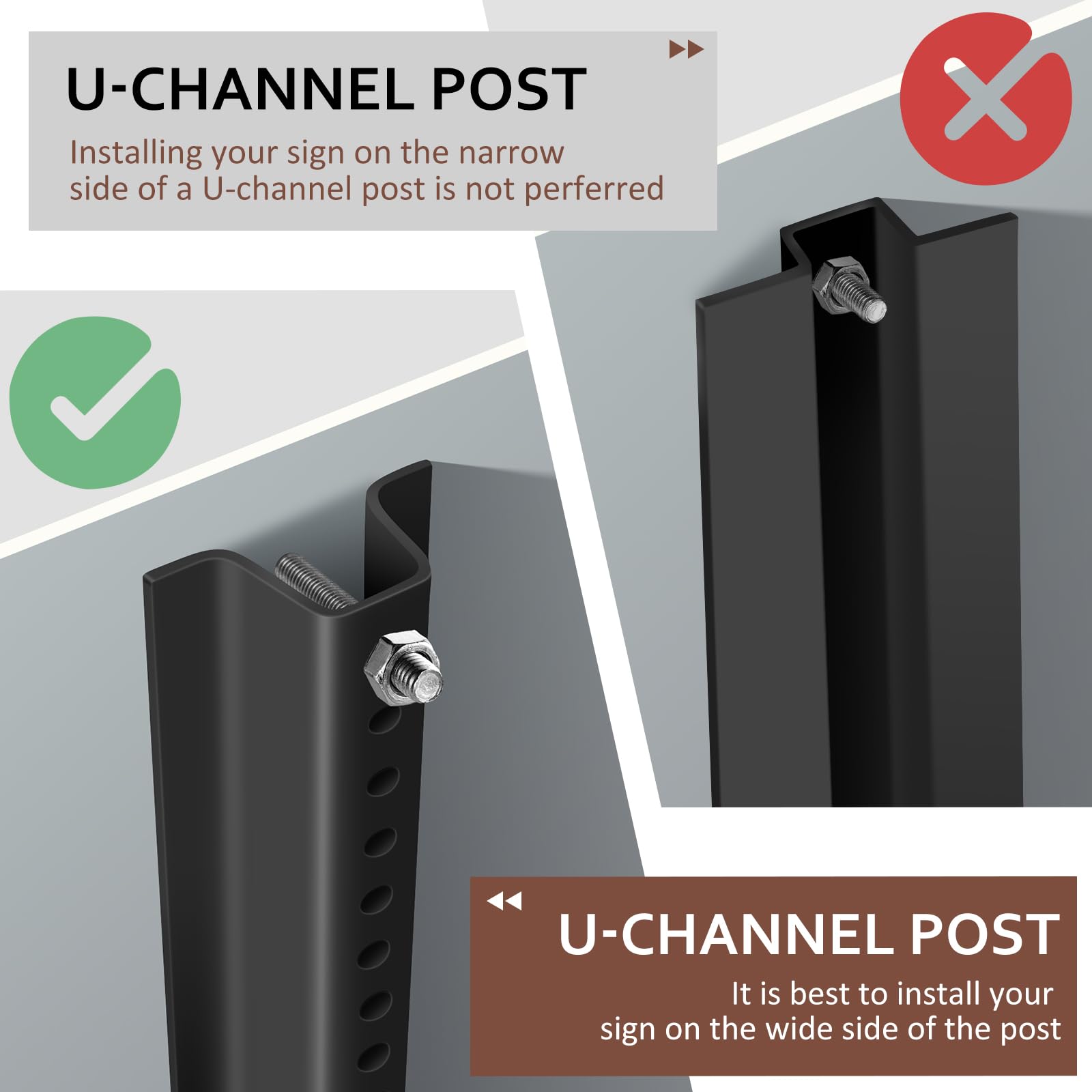 U-Channel Sign Post Mounting Kit - 304 Stainless Steel Sign Hardware 8 Piece Set