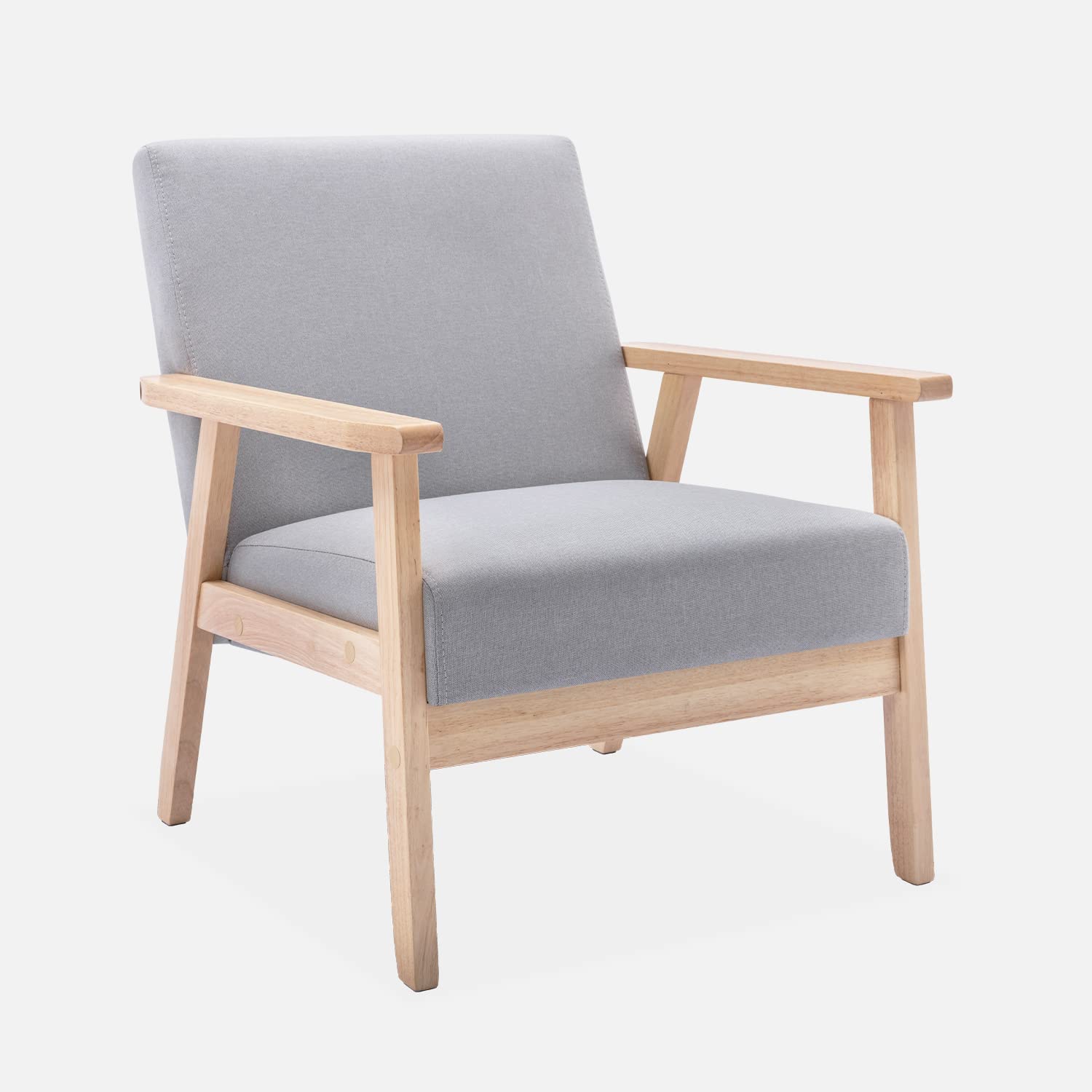 Alice's Garden sweeek-Sillón Estilo escandinavo de Madera y Tela Gris Claro - 64x69.5x73 cm