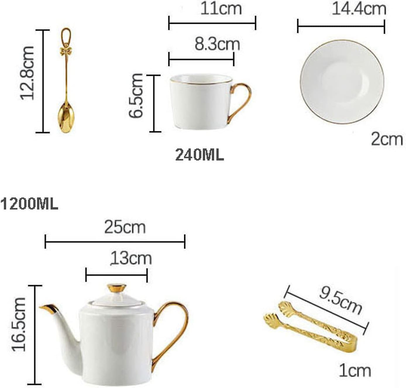 磁器製ティーセット、ティーカップとソーサーセット 6人用、ティーポット、ティースプーン、トレイ付き、感謝祭のウェディングティーサービ