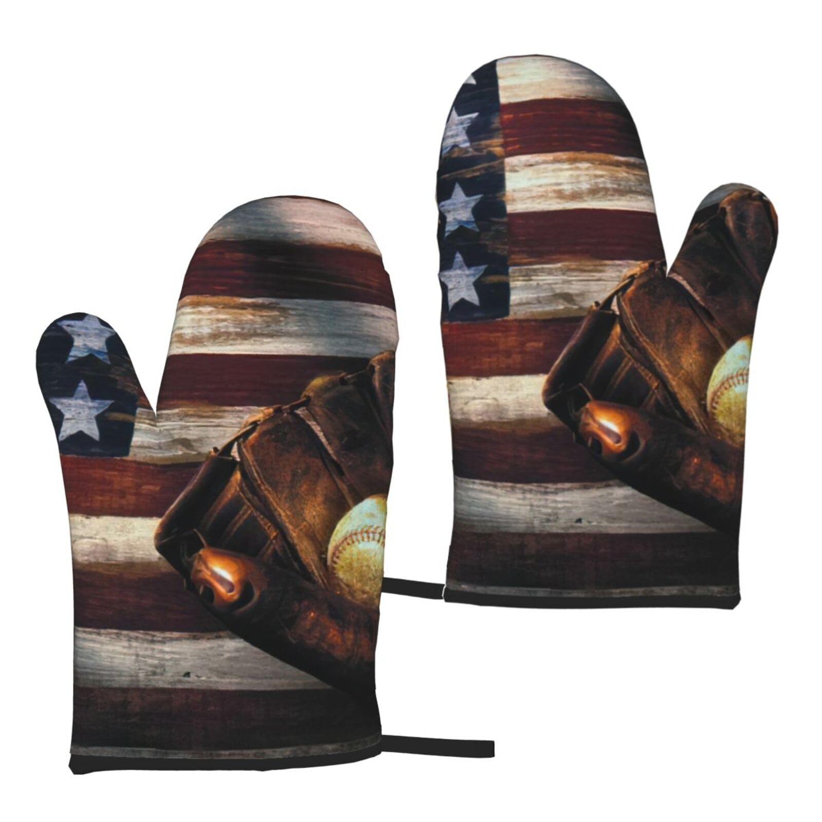 Nimongt Women's Black American Flag Baseball Print Adults Universal Fit Heat Resistant Oven Gloves Reusable Cooking Outdoor Grilling