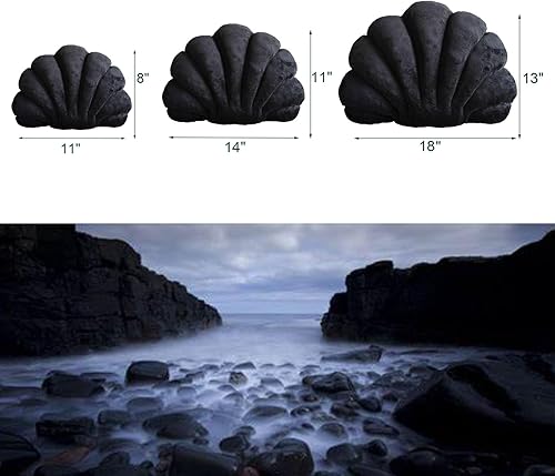Miniatura 3 de YRXRUS Almohada de concha, almohada negra con forma de concha de mar, almohada en forma de concha de patio, serie Accent Ocean, cojín de terciopelo