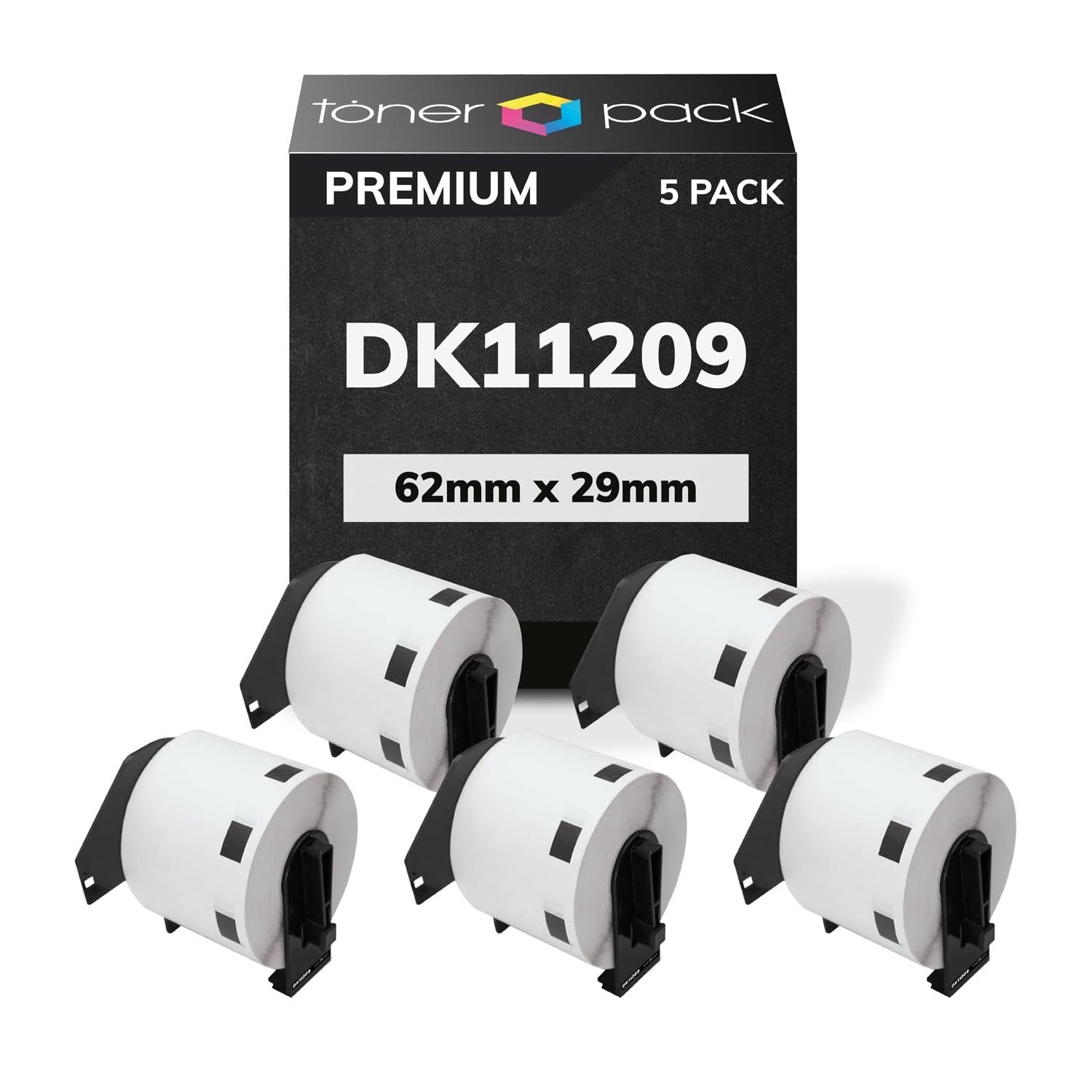 TONER PACK DK-11209 Compatible Rollo de Etiquetas Precortada DK11209 29 x 62mm Cinta de papel blanca para Brother QL 1000 Series 1050 1050N 1060N 1100 1110NBW 500 550 560 (5 Unidades)