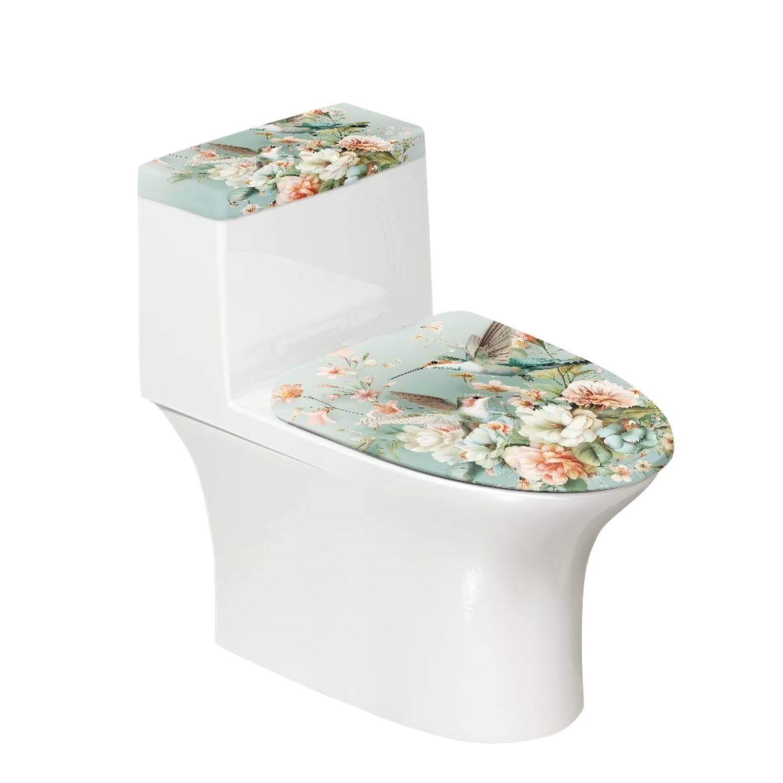 Oamsistay Toilet Cover for Bathroom Hummingbird Floral Toilet Cover Sets Lightweight Toilets Dust Covers Easy to Install Toilet Seat Cover Keep Dust Stain Scratch-Proof Bathroom Accessories