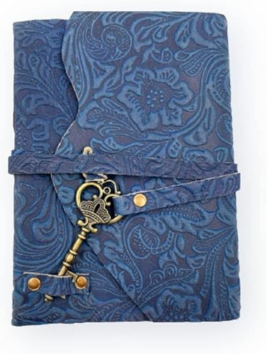 OVERDOSE Diario antiguo hecho a mano de flores azules con cierre de llave del tesoro, para dibujar, cuaderno de recortes, cuaderno de escritura,