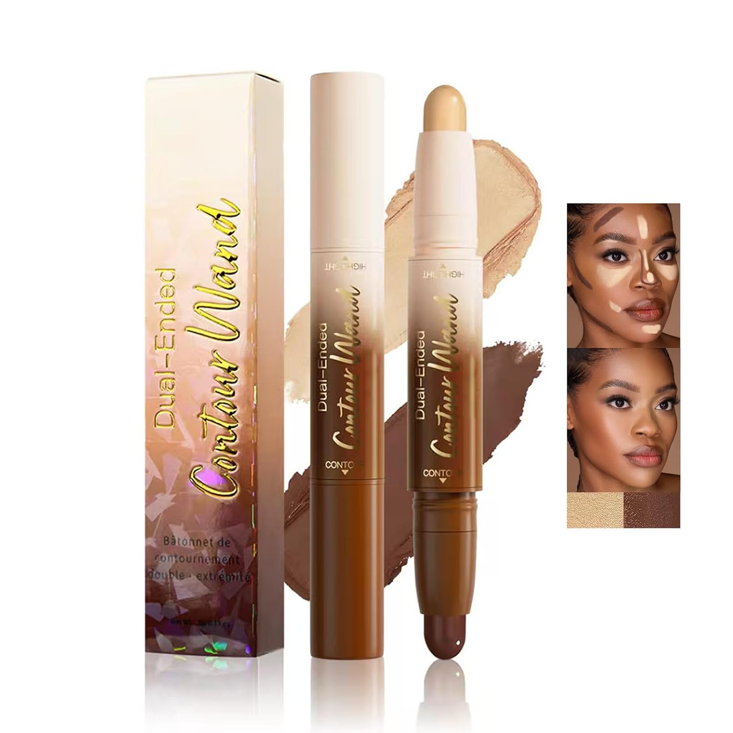 2-in-1 Double Ended Contour Stick, Waterproof Matte Shading Brightening Concealer Cream, Long Lasting Blendable Full Coverage Face Body Sculpting Portable Daily Makeup Stick