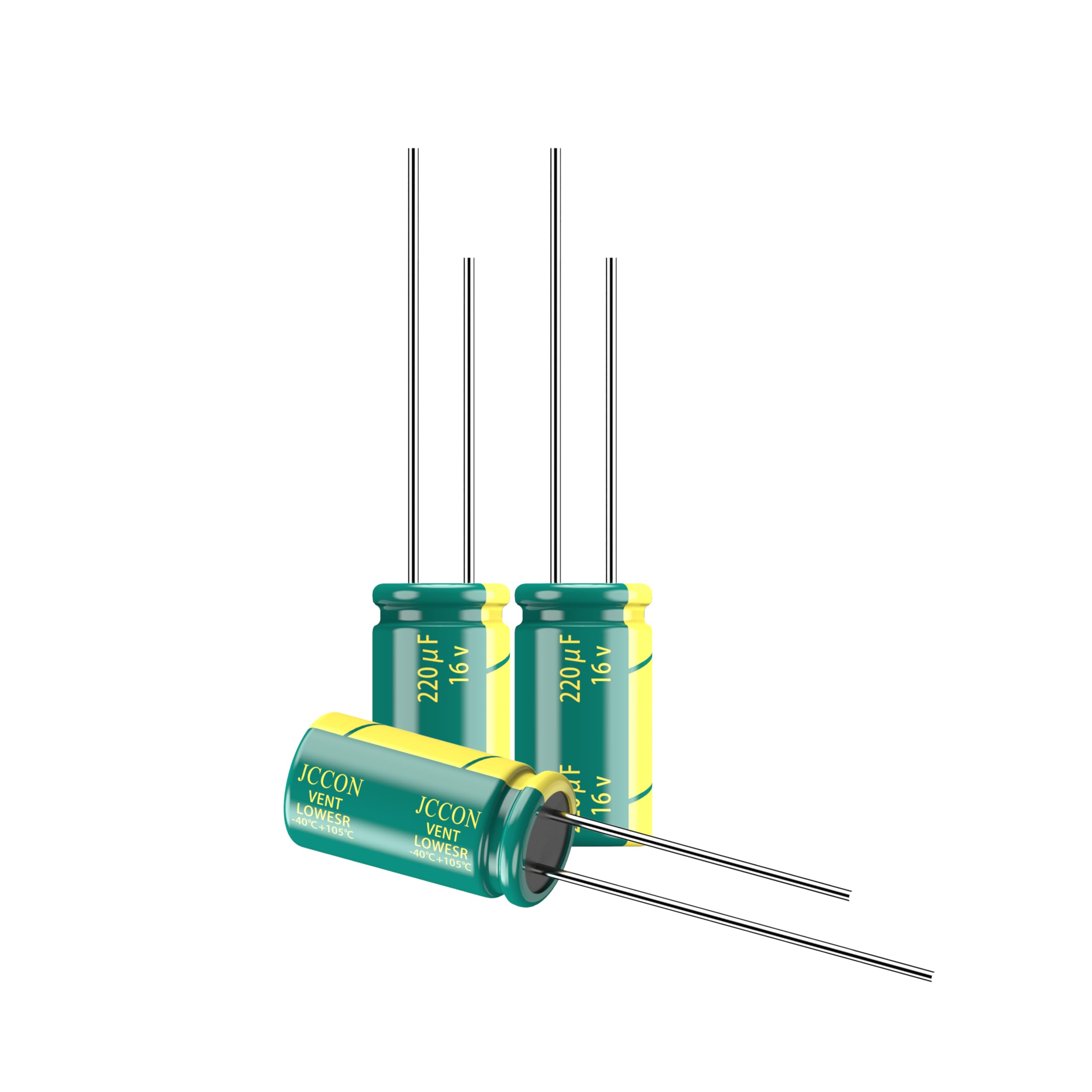 JCCON 10-Pack 16V 220uF Premium Quality Low ESR Electrolytic Capacitors 6x11mm (0.24x0.43in), 16Volt 220MFD High-Frequency Caps with Superior