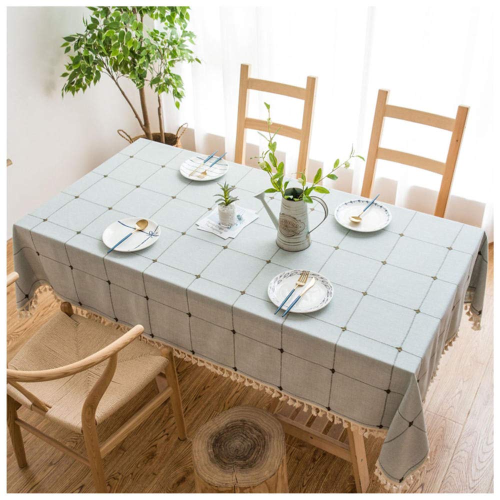 Wli Grey Rectangle Cotton Linen Table Cloth, 120X230cm, Gray Solid Color Tassel Tablecloth, Dust-Proof Decoration Table Cover For Kitchen Dinning Picnic Tabletop