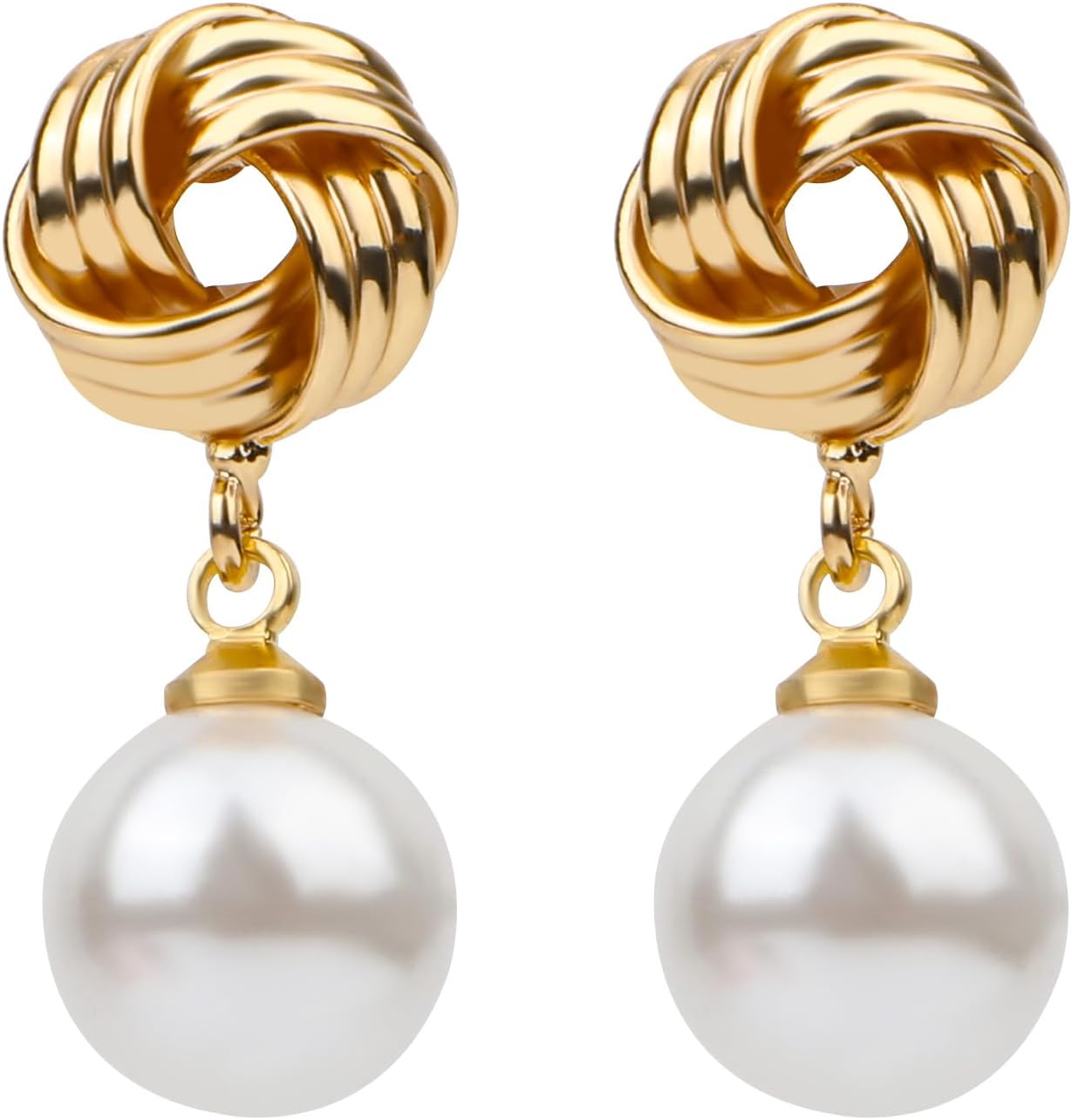 Love Knot Pearl Earrings, Gold Pearl Drop Earrings for Women Trendy Pearl Studs Statement Knot Pearl Dangle Earrings Jewelry Gift for Bridal Bridesmaid Wedding