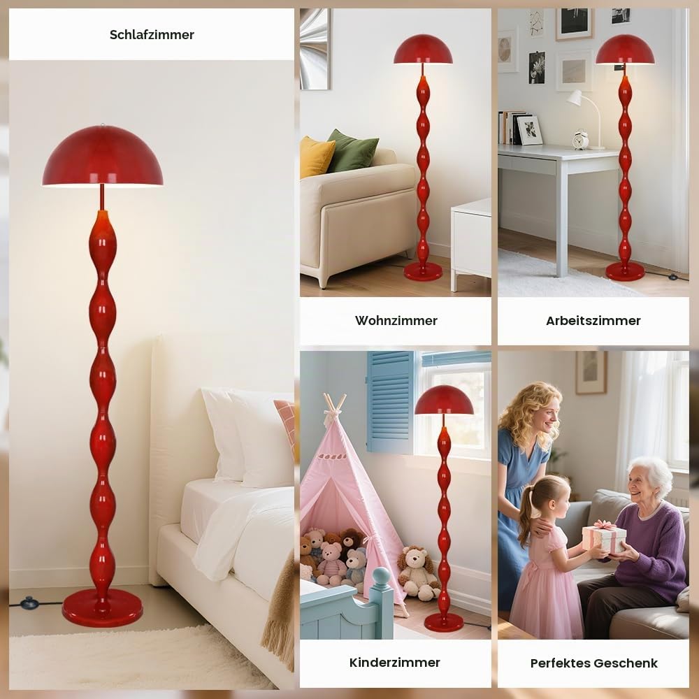 Einzigartige Stehleuchte für das Wohnzimmer, kreative funky rote LED-Pilzlampe 63"mit 3 variablen Farben, moderne Stehleuchtes für das Schlafzimmer,das Büro,die Ecke
