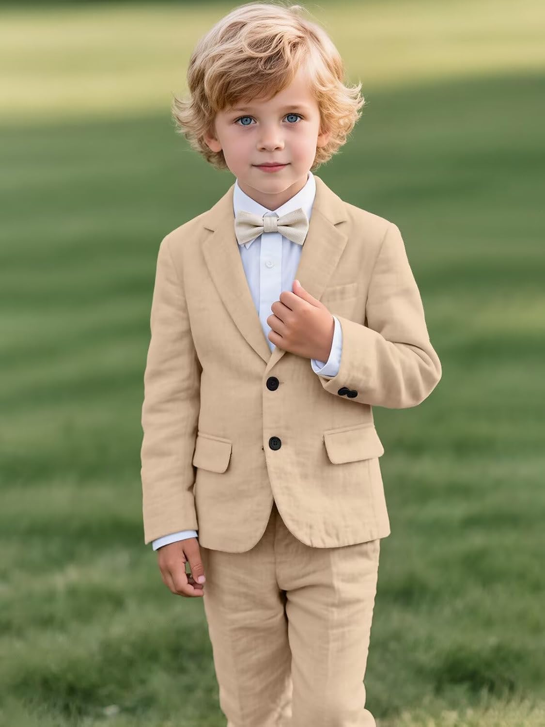 Casual Boys Linen Suit Kids Tuxedo Suits for Boy 2 Piece Outfits Summer Beach Vacation Boys Slim Fit Suit