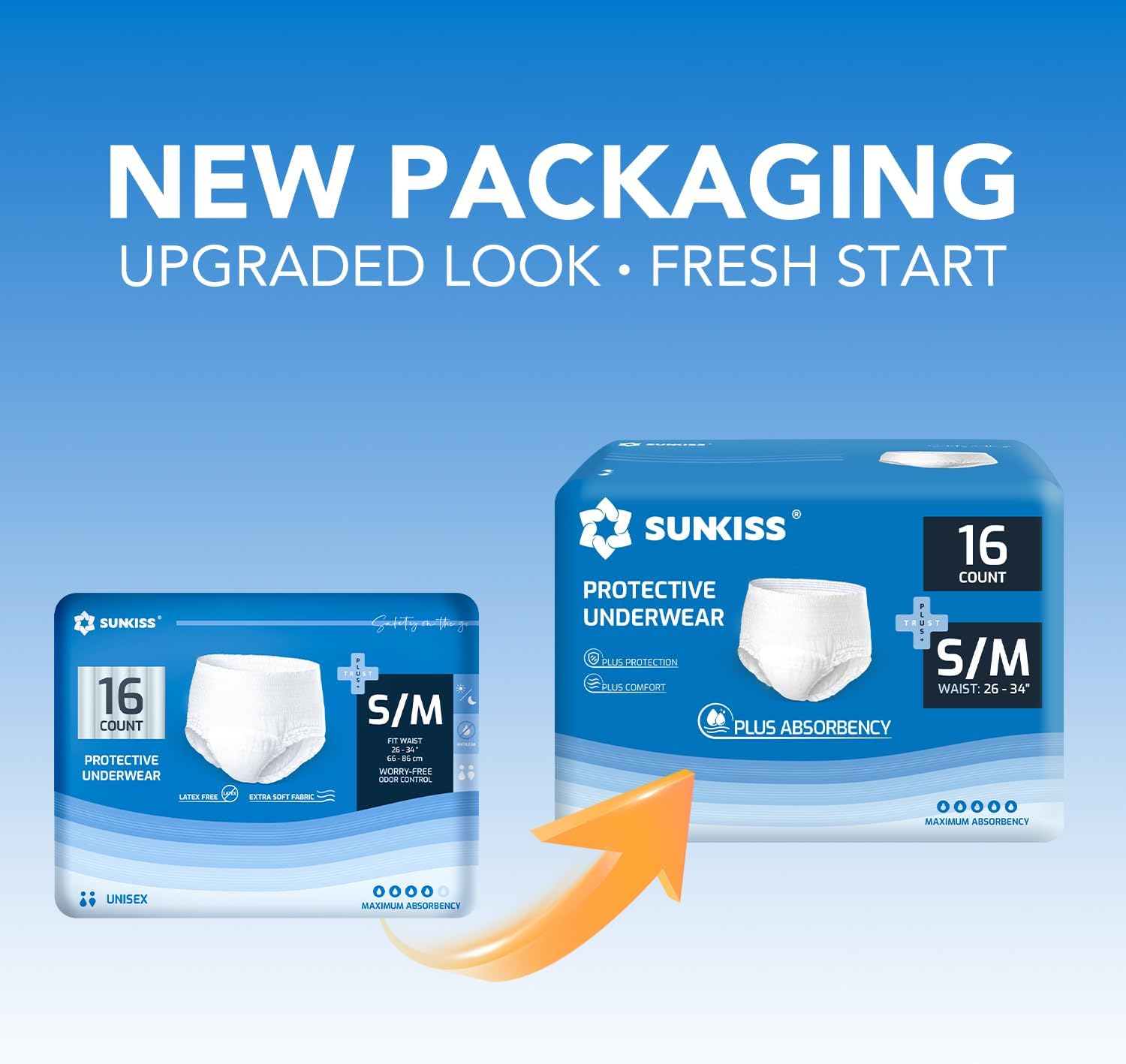 SUNKISS TrustPlus Unisex Incontinence Disposable Underwear, Heavy Absorbency, Barrier Leak Protection, Odor Control, 16 Count, Small/Medium - Image 6