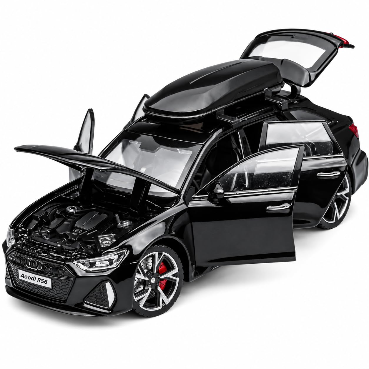 Invite Enterprise 1:32 Scale Aoodi RS6 Alloy Die-Cast Car Model with Door-Activated Light & Sound | 2 Openable Doors, Hood & Trunk | Metal Toy Car for Kids & Collectors (No Pull Back) (Black Color)-image-1