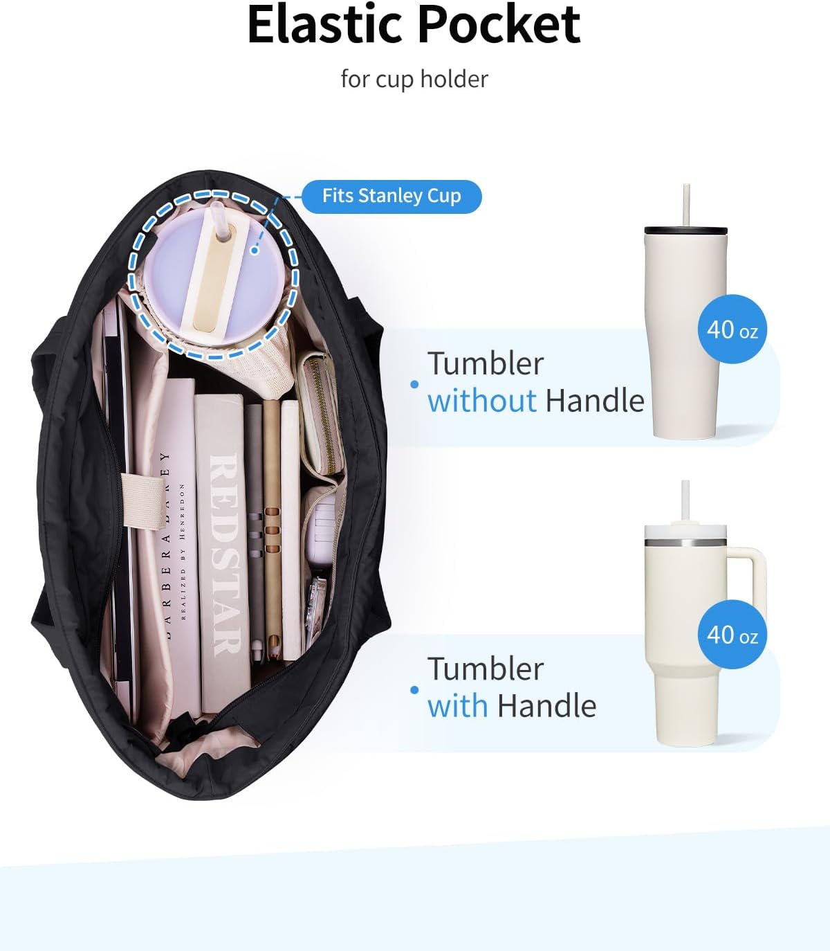 Narwey Puffer Tote Bag for Women with Cup Holder & Laptop Compartments, Quilted Puffy Travel Work Tote Bags for Nurse Teacher - Image 4