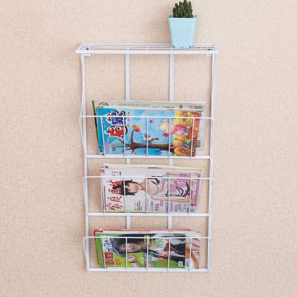 28463 Living Room Bookcase Wrought Iron Bookshelf Iron Wall Hanging Newspaper Magazine Album Storage Shelf Magazine Shelf Bookcase White 65x35x13cm Suitable for Home and Office-picture-15