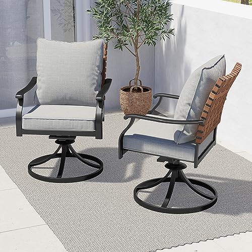 Image of Grand patio 2-Piece Outdoor Dining Chair Set, 2 Leather-Look Wicker 360-Degree Swivel Patio Chair