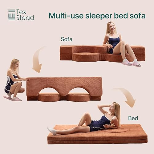 Miniatura 3 de Sofá cama plegable de 75 pulgadas, futón convertible de tamaño matrimonial, funda de pana de terciopelo lavable y espuma de alta densidad, colchón