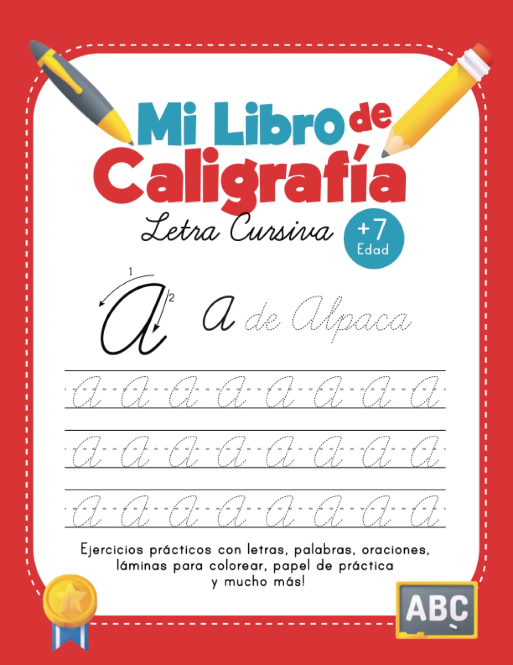 Libro Letras Mi Libro de Caligrafía Letra Cursiva +7: Cuaderno de ejercicios para ...