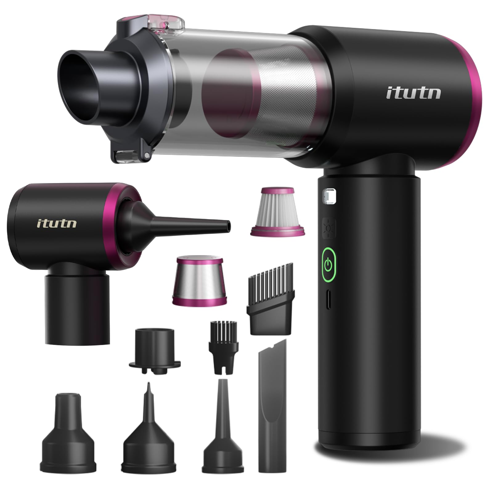 Mini aspirapolvere portatile per auto senza fili con luce LED, aspirazione potente da 15000 PA, 80 W ad alta potenza, aspirapolvere con un solo clic, filtro Hepa doppio, aspirapolvere per auto