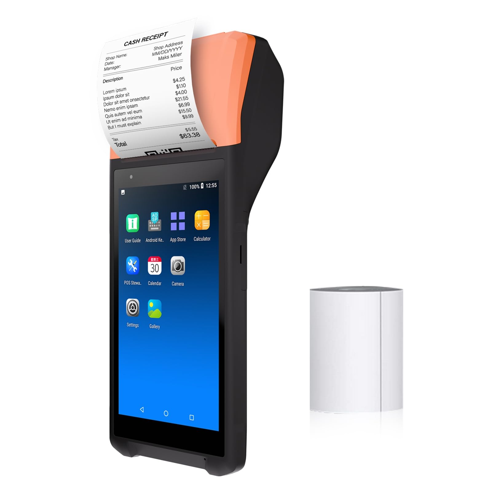 Terminal PDA Compacto 11.0 con Impresora Térmica, Cámara de 2 Megapíxeles, POS Portátil para Inventario Minorista, Escáner de Pago Restaurante con Pantalla Táctil Portátil 5,5" para (Enchufe