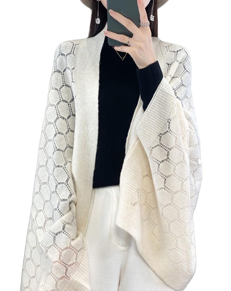 Scialle Donna Elegante,Poncho Di Lana Da Donna Scialli Oversize Cardigan Aperti Sul Davanti Maglione Elegante Scialle All'Uncinetto Cavo Mantello Morbido E Caldo Sciarpa In Cashmere Con M