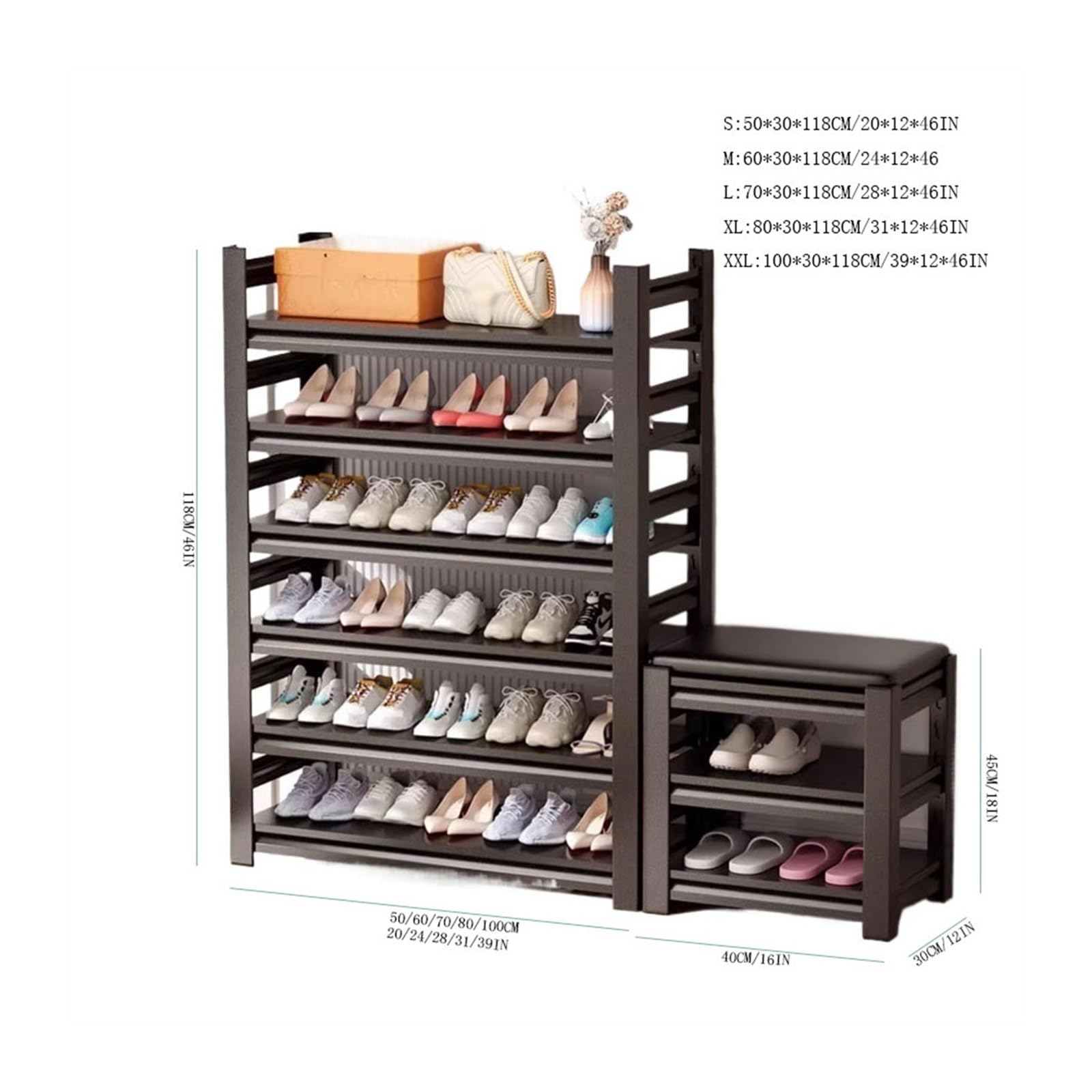 Smukły Organizer Na Buty, Żelazny Stojak Na Buty, Wielowarstwowy, Domowy, Z Przewijakiem, Półką Ze Stali Nierdzewnej, Dekoracyjny Stojak Na Buty Do Wejścia Do Drzwi Wejśc（One Color-Medium）