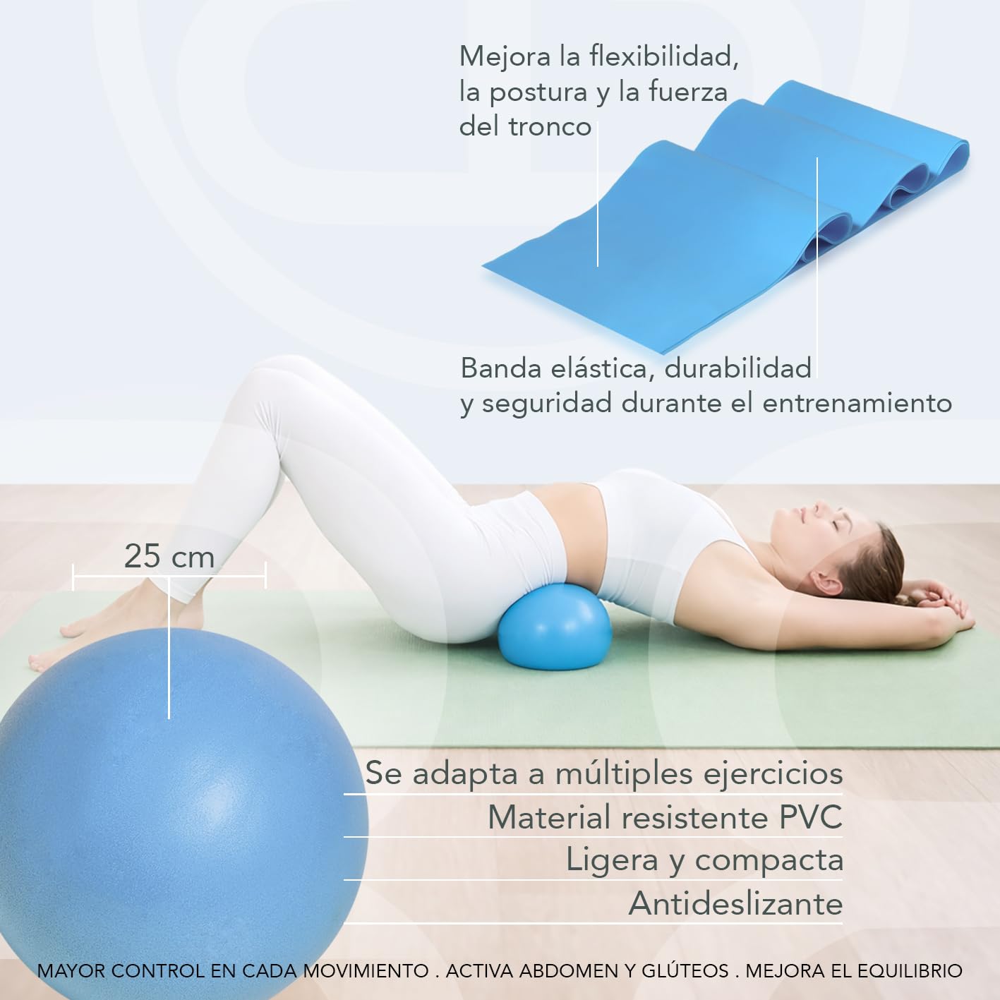 Bebels Pilates Kit, Kit Pilates en casa, Pilates en casa, Kit Gimnasio en casa,Ejercicio en casa, aro Pilates, Bandas elasticas, Pelota Pilates pequeña, Sliders Fitness, Cintas elasticas musculacion