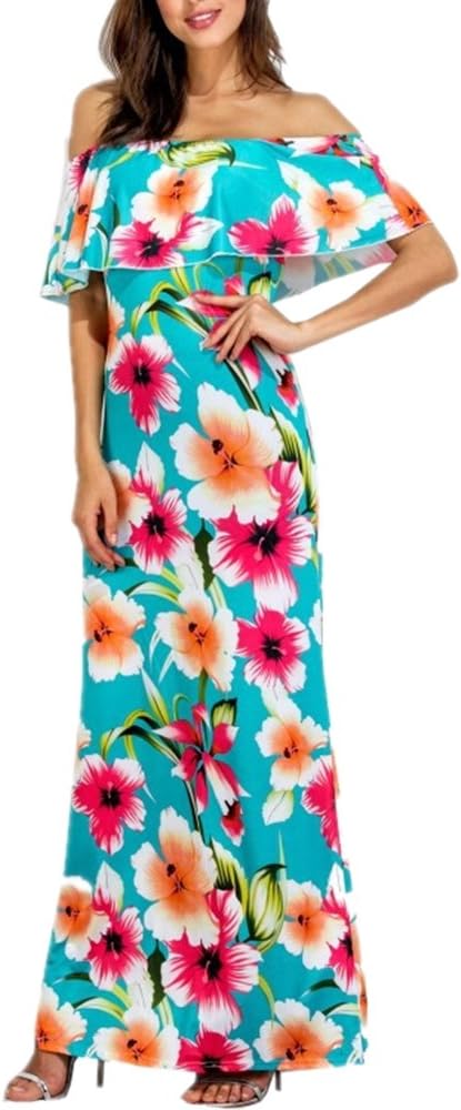 GRACE KALIN Womens Elegant Flowers Boho Off Shoulder Ruffle Party Homecoming Long Maxi Bodycon Dress Beaching Dress Plus Size S-XL (XL, COLOR 1)