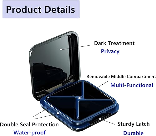 Miniatura 3 de MOODKEY Pastillero pequeño impermeable, pastillero de viaje, portátil, diario, pastillero para bolso, 4 compartimentos, organizador compacto de