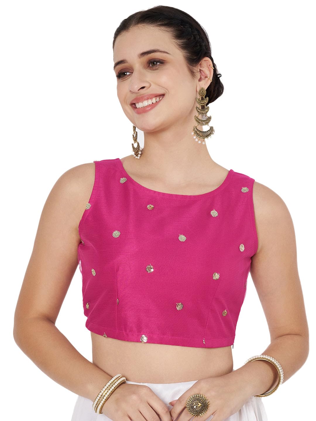Women Net Sequin Embroidered Crop Top for Wedding Festive