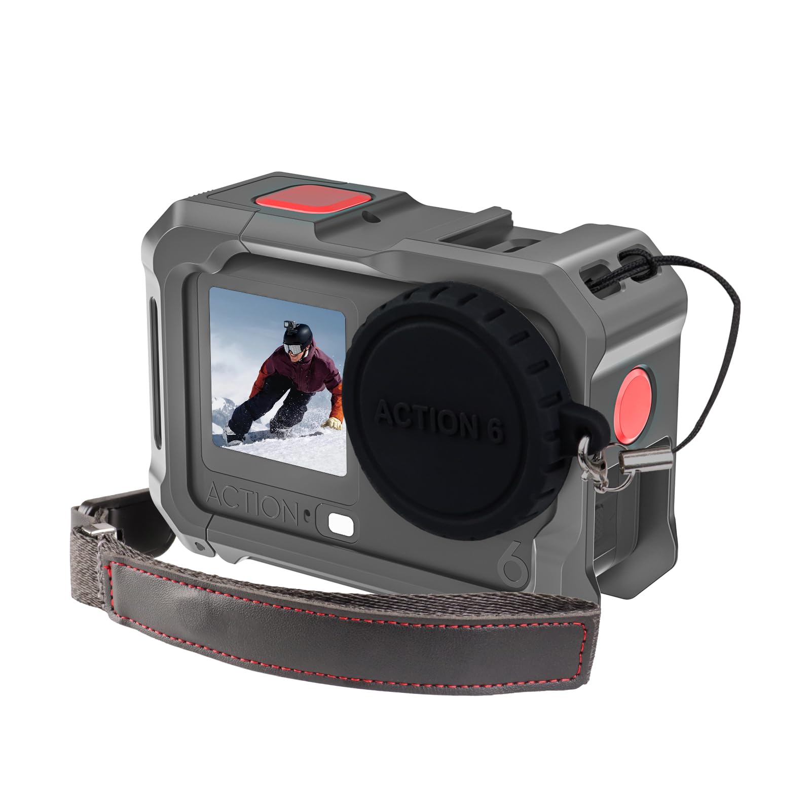 Cage for DJI Osmo Action 6 (Advanced Edition),Aluminum Alloy Camera Cage with Cold Shoe, Wrist Strap, Lens Cover, Protective Frame with 1/4"-20 Locating Holes, Action 6 Accessories(Gray)-picture-31