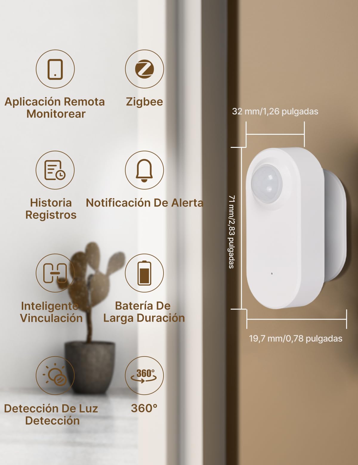 MOES Sensor de Movimiento Inteligente Zigbee, Seguridad para el hogar, Sensor de Movimiento inalámbrico con aplicación de monitoreo Remoto, Control de Voz Compatible con Alexa 2 pcs