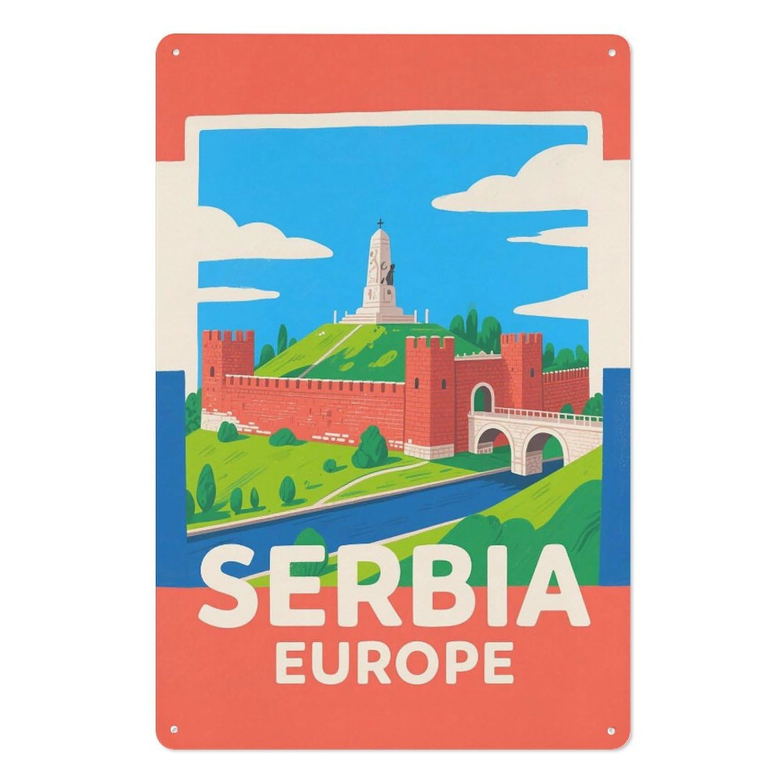Serbia Europe Retro Design Tin Paintings Vintage Tin Sign 08x12inch(20x30cm) Wall Art for Home Office Bedroom Living Room Cafes Wall Decor