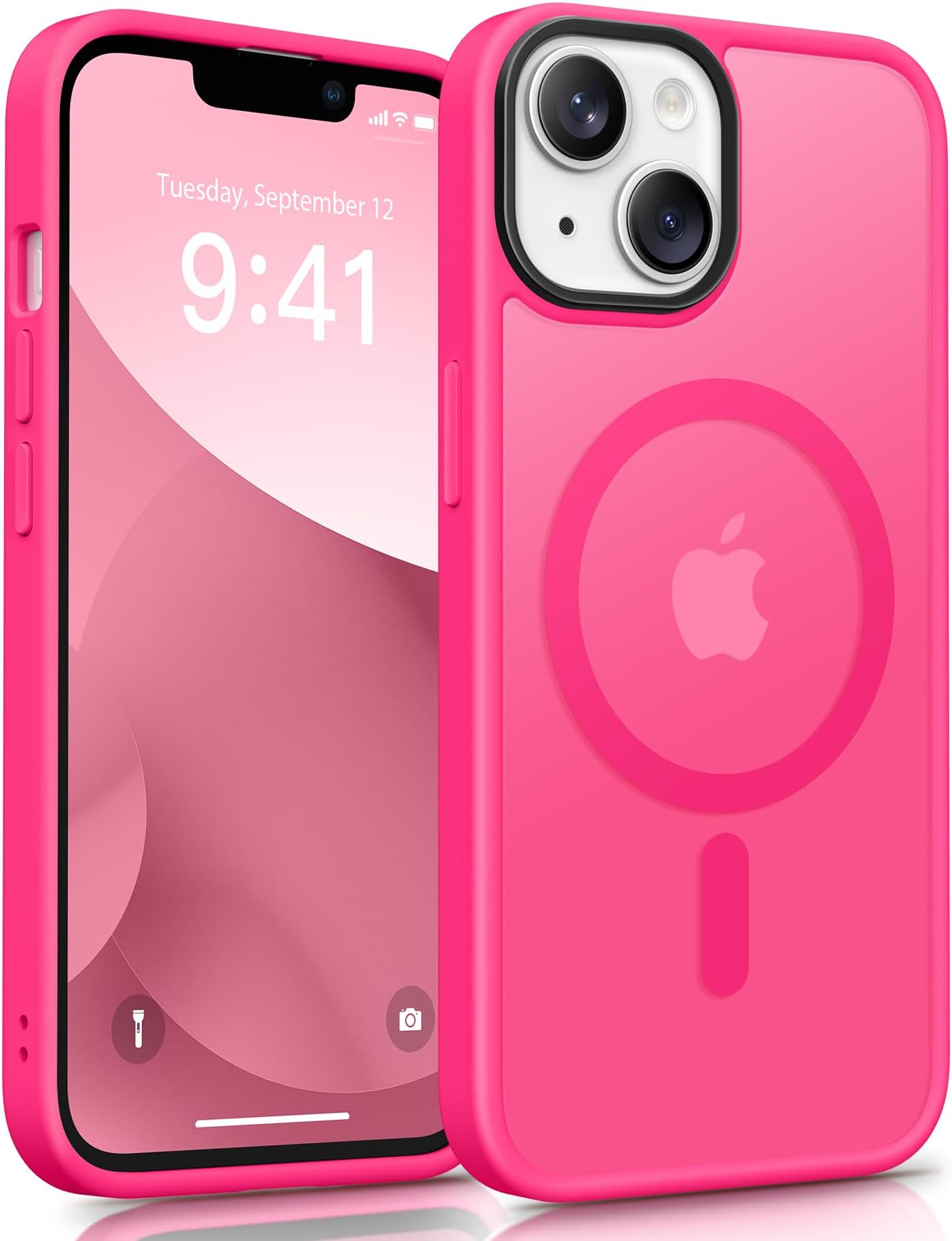 GONEZ Magnetic for iPhone 14 Case,Compatible with MagSafe,[Military-Grade Drop Protection][Anti-Fingerprint] Slim Translucent Matte Shockproof Phone Protective Case for iPhone 14 6.1"(Hot Pink)
