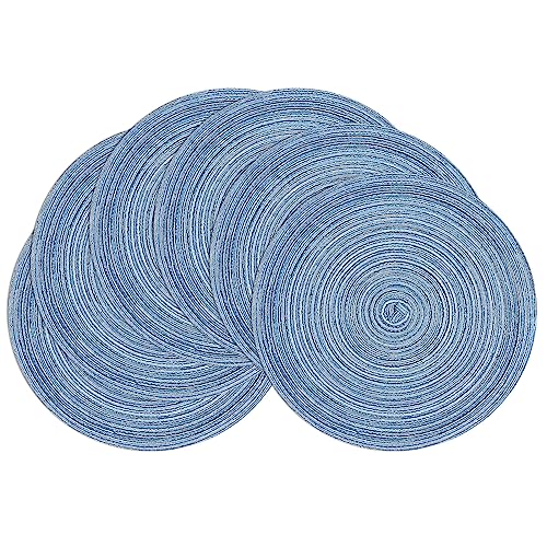 Image of SHACOS Round Braided Placemats Set of 6 Circle Place Mats Kitchen Table Mats for Dining Table Wedding Party (Blue Gray, 6)