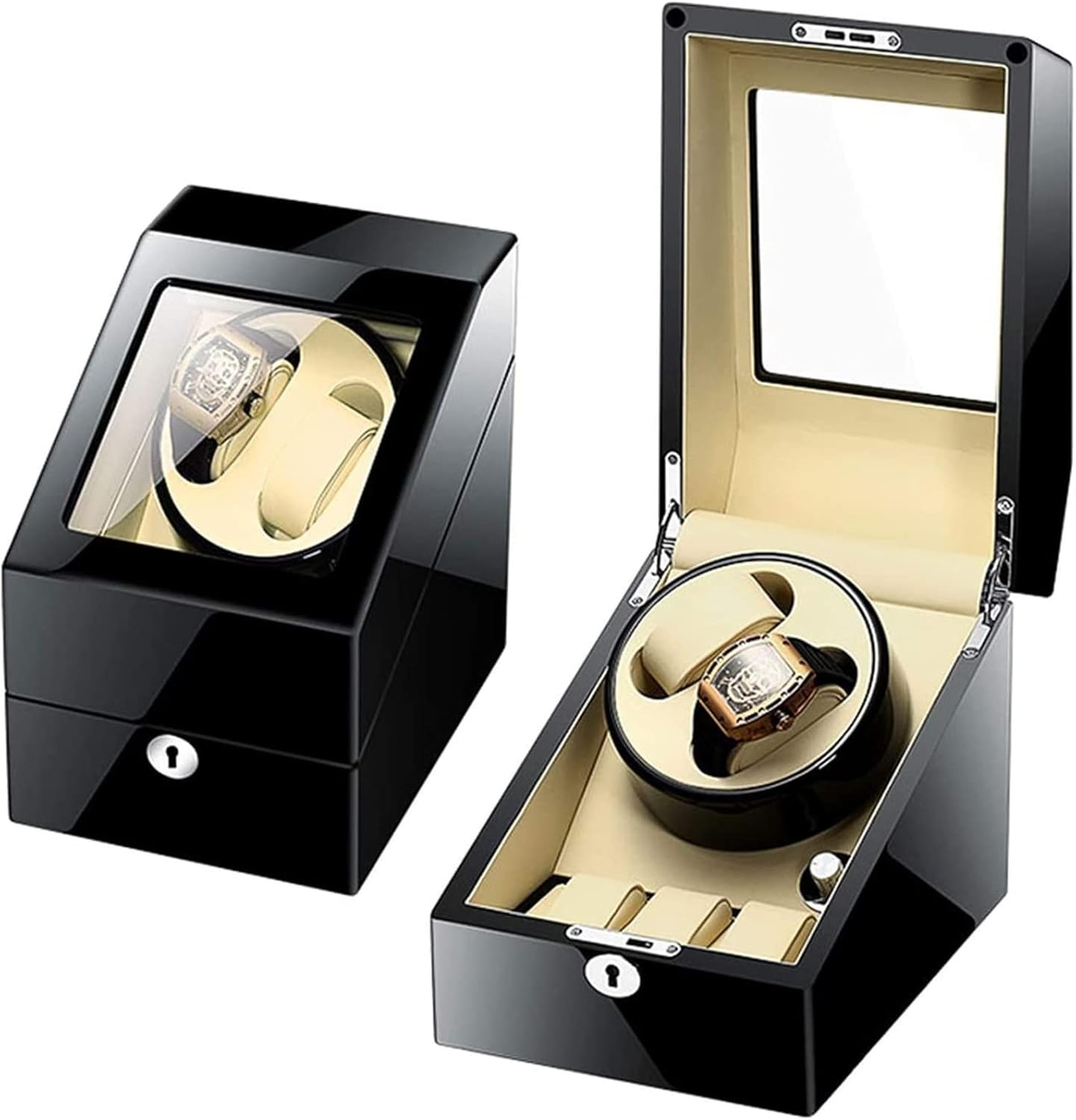Watch Winders Box Watch Winder Box 2+3 Automatic Watch Winder with Key Quiet Motor Dual Power 4 Rotation Mode Accessories Display Box(White)