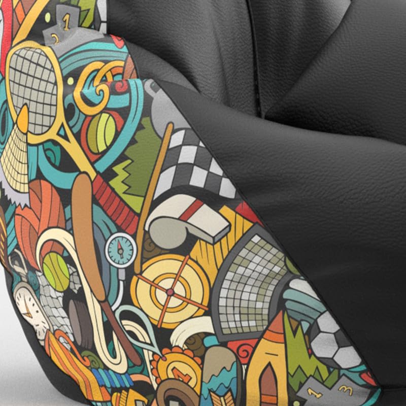 Image of Biggie Bean Bag with Beans Filled 6XL Evergreen Classics Bean Bag-Loud Prints-Soft Landings-Styled with Free Cushion & Footrest (Matching Color : Printed Sports - H - Black Green)
