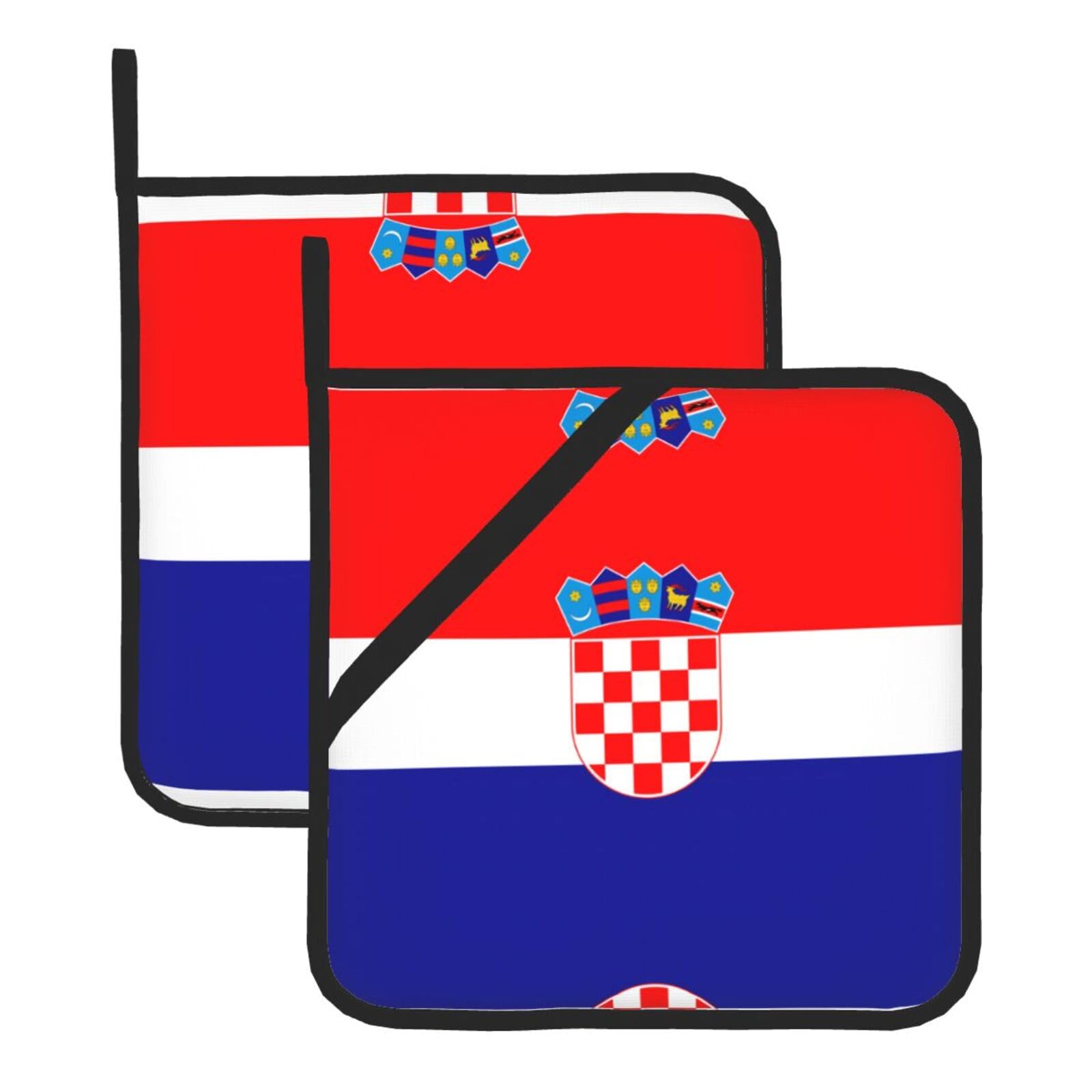 WHJSSF Republic of Croatia flag Prints Square Pot Holders - Heat Resistant Kitchen Trivets 2-Pack - Waterproof Covers for Hot Dishes, Oven & Grill with Hanging Loop