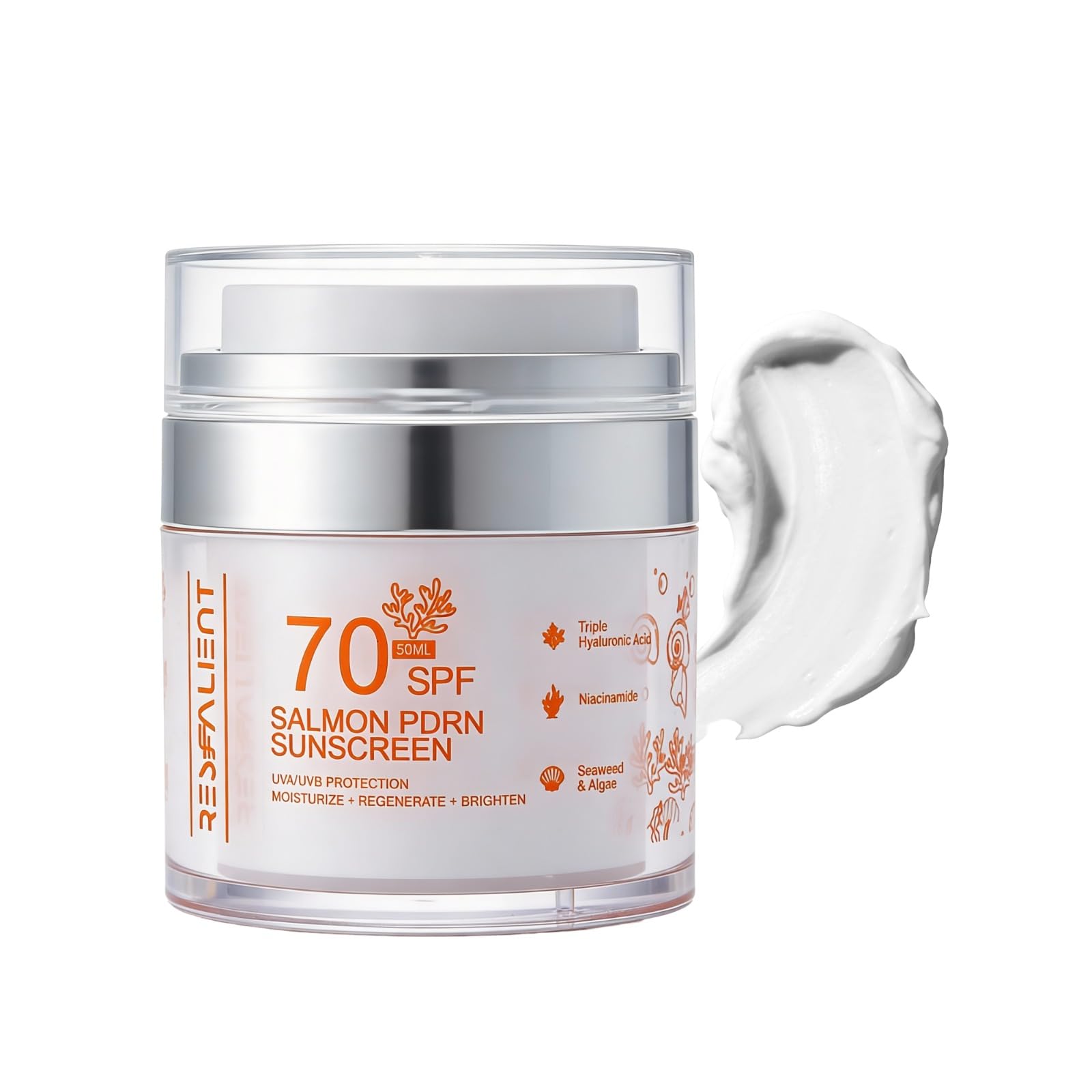 RESEALIENT Salmon PDRN Sunscreen SPF 70 | UVA/UVB Broad Spectrum| Brightening + Barrier Defense | Blue-Light Protect |Crystal Tomato + Marine Kelp + Collagen + Multi-Weight Hyaluronic Acid | Ultra-Light, No White Cast