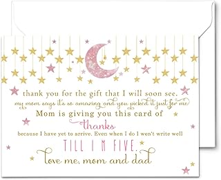 Twinkle Little Star Baby Shower Thank You Cards with Envelopes (25 Blank Note Cards) Cute Thank You Baby Shower Cards Prewritten Message on Baby Girl Thank You Cards Set Celestial Pink and Gold