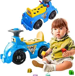 Kit andador infantil totokinha bebe carrinho de passeio totoka triciclo patrulha carro fusca + brinquedo bebê blocos didaticos brinquedos pedagogicos jogos educativos crianças 1 ano (Azul/Amarelo)