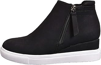 Women's Hidden Wedge Sneakers Fashion Side Zipper Wedge Shoes Platform Sneakers Booties Casual Shoes