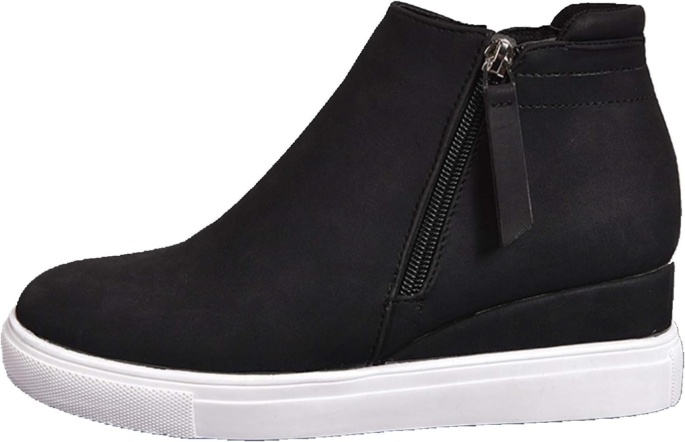 Women's Hidden Wedge Sneakers Fashion Side Zipper Wedge Shoes Platform Sneakers Booties Casual Shoes